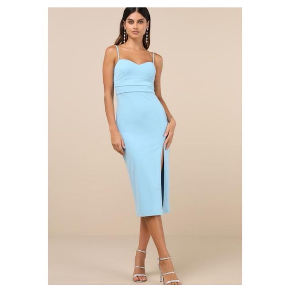 Lulus One and Done Elegant Blue Fitted Sleeveless Dress Sz Large